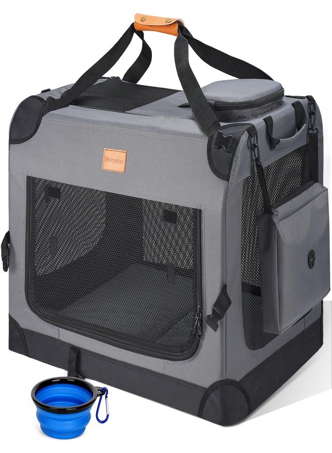 Morpilot Portable Collapsible Dog Crate: Travel Dog Crate Soft-Sided with Durable Mesh Windows for Small Dogs up to 27lbs, with Foldable Bowl, Shoulder Strap & Storage Pockets, Grey - Image 1